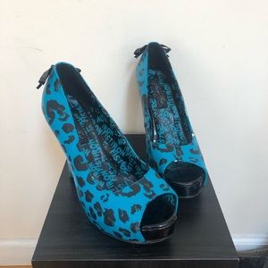 Iron Fist Blue Leopard Peep Toe Heels
